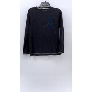 QUICKSILVER Boys' Washed Black Crewneck Patch Logo Long Sleeve T-Shirt SZ 14